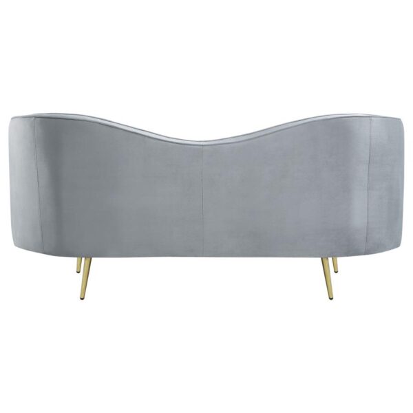 Sophia Upholstered Loveseat with Camel Back Gray and Gold 506865 by Coaster Furniture - Image 4