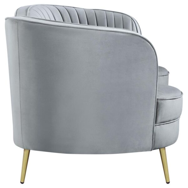 Sophia Upholstered Loveseat with Camel Back Gray and Gold 506865 by Coaster Furniture - Image 5