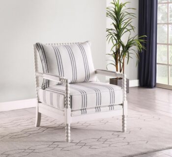 Upholstered Accent Chair with Spindle Accent White and Navy 903835 by Coaster Furniture