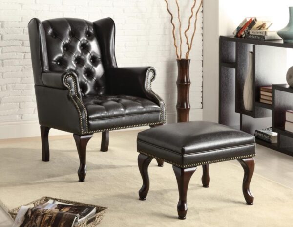 Button Tufted Back Accent Chair with Ottoman Black and Espresso 900262 by Coaster Furniture - Image 2