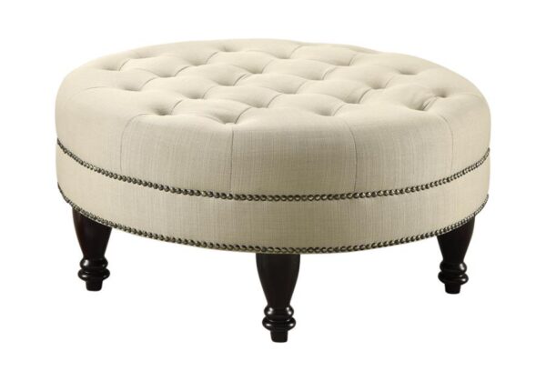 Round upholstered tufted ottoman oatmeal 500018 by coaster furniture - Image 2