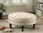 Round upholstered tufted ottoman oatmeal 500018 by coaster furniture - Image 3