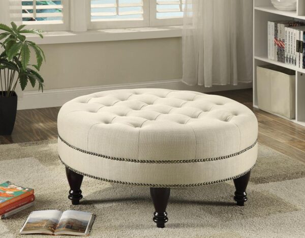 Round upholstered tufted ottoman oatmeal 500018 by coaster furniture - Image 3