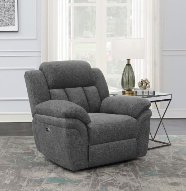 Bahrain Upholstered Power Glider Recliner Charcoal 609543P by Coaster Furniture - Image 9