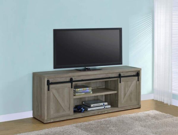 71-inch 3-shelf Sliding Doors TV Console Grey Driftwood 723263 by Coaster Furniture - Image 2