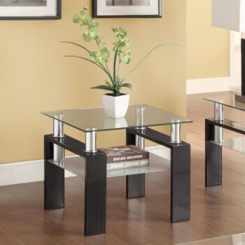 Dyer Tempered Glass End Table with Shelf Black 702287 By Coaster Furniture