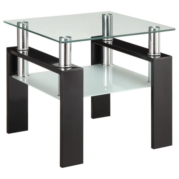 Dyer Tempered Glass End Table with Shelf Black 702287 By Coaster Furniture - Image 3