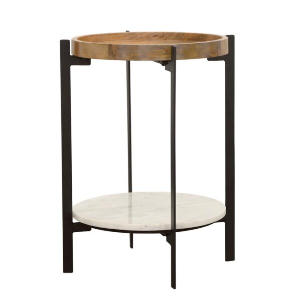 Adhvik Round Accent Table with Marble Shelf Natural and Black 931218 By Coaster Furniture - Image 2