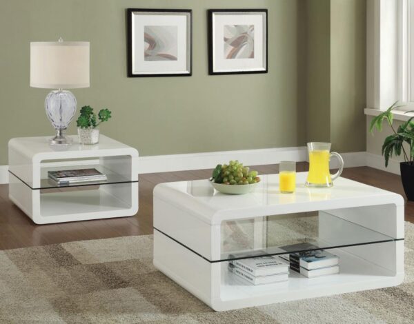 Elana Rectangle 2-shelf Coffee Table Glossy White 703268 By Coaster Furniture - Image 4