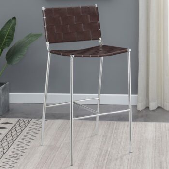 Adelaide Upholstered Bar Stool with Open Back Brown and Chrome 183584 By Coaster Furniture