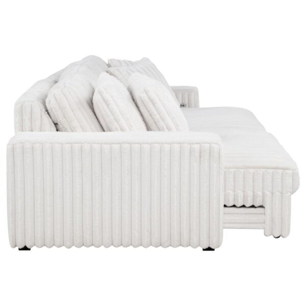 Jacana Corduroy Upholstered Dual Power Chaise Sofa Ivory by Coaster Furniture - Image 4