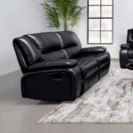 Camila Upholstered Motion Reclining Loveseat Black by Coaster Furniture - Image 2