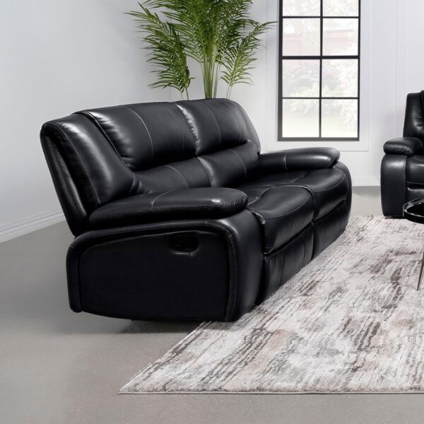Camila Upholstered Motion Reclining Loveseat Black by Coaster Furniture - Image 2