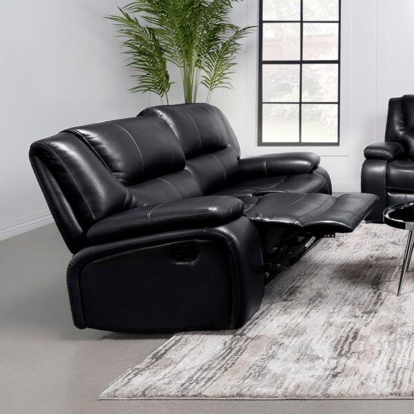 Camila Upholstered Motion Reclining Loveseat Black by Coaster Furniture - Image 3