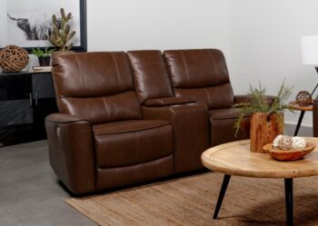 Greenfield Upholstered Power Reclining Loveseat Saddle Brown by Coaster Furniture 3