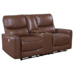 Greenfield Upholstered Power Reclining Loveseat Saddle Brown by Coaster Furniture - Image 2