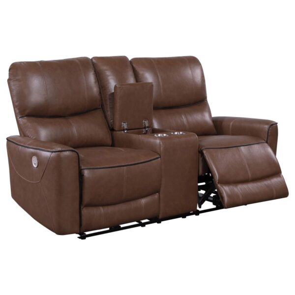 Greenfield Upholstered Power Reclining Loveseat Saddle Brown by Coaster Furniture - Image 3
