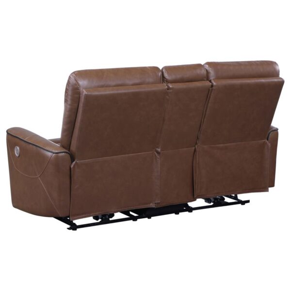 Greenfield Upholstered Power Reclining Loveseat Saddle Brown by Coaster Furniture - Image 4