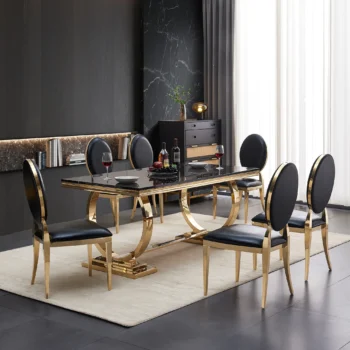 Black Marble Gold Finish Dining Table RDT316GM by Artisan Furniture