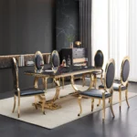 Black Marble Gold Finish Dining Table RDT316GM by Artisan Furniture - Image 3