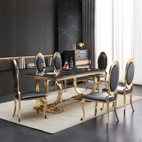 Black Marble Gold Finish Dining Table RDT316GM by Artisan Furniture - Image 3