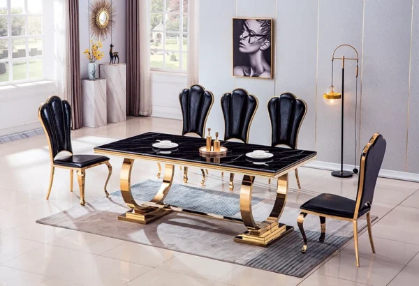 Black Marble Gold Finish Dining Table RDT316GM by Artisan Furniture - Image 8
