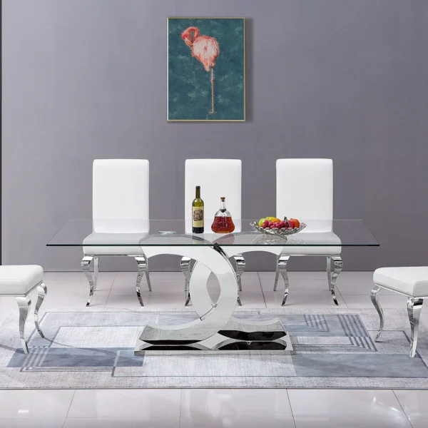 Silver Dining Table Tempered Glass RDT313S by Artisan Furniture - Image 3