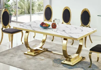 RDT316GM White Dining Table with Marble Top by Artisan Furniture