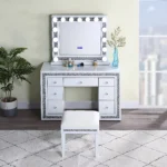 DR1002WH White Mirrored Vanity With Stool By Artisan Furniture 9