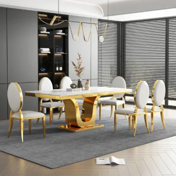 DT053GMW White Marble Table Top Dining Table By Artisan Furniture