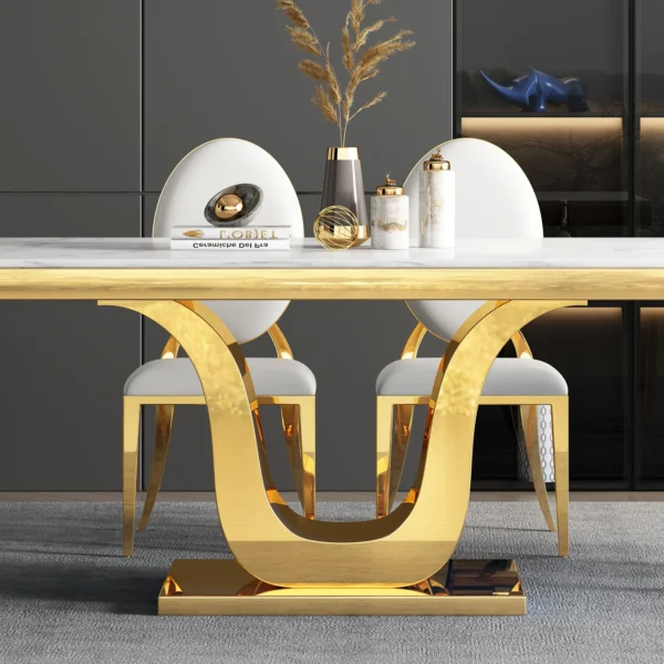DT053GMW White Marble Table Top Dining Table By Artisan Furniture - Image 3