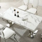 DT317 White Marble Top Dining Room Table by Artisan Furniture 24