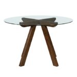 Round Glass Dining Table in Brown Wood Legs