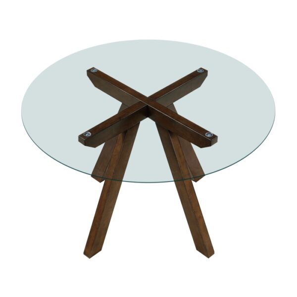 Aiden Round Glass Dining Table in Wooden Legs By Homelegance - Image 2