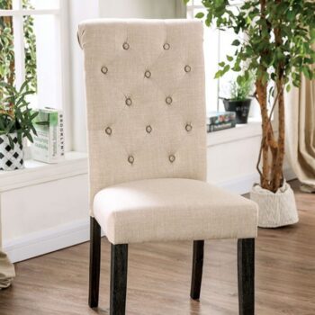 Alfred Side Chair Rustic Antique Black, Ivory by Furniture of America