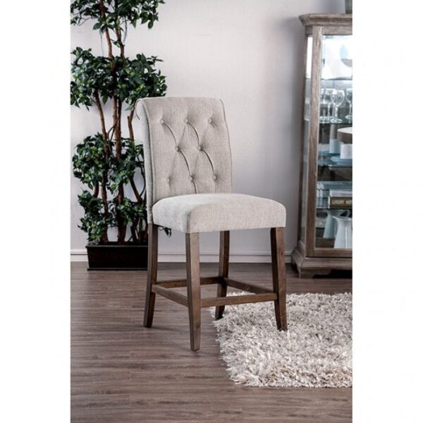 Rustic Elegance: Sania Counter Height Chair Set (2) – Beige & Rustic Oak
