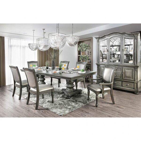 Alpena Gray Dining Table – Transitional Double Pedestal