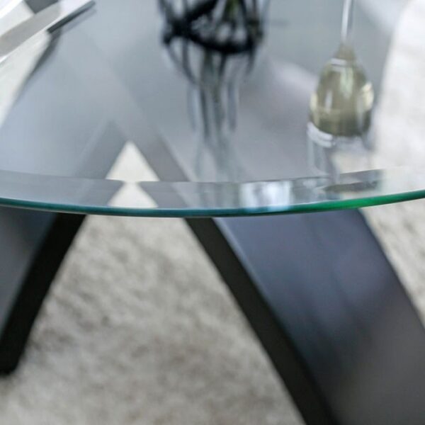 Jasmin Round Glass Dining Table – Contemporary Criss-Cross Base Design
