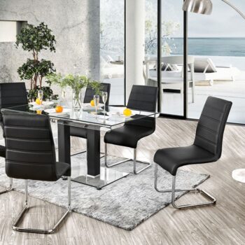Richfield Dining Table Contemporary Black, Chrome by Furniture of America