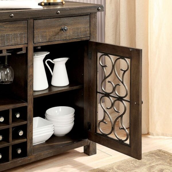 Paulina Rustic Walnut Dining Server – Wine Rack & Glass Storage