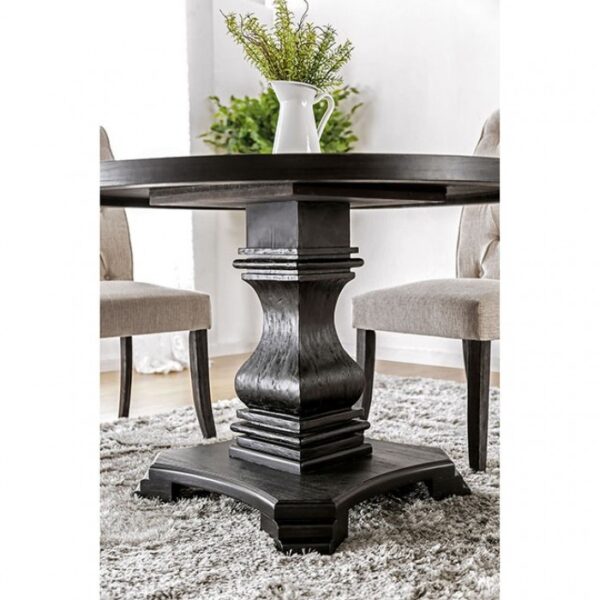 Nerissa Round Dining Table – Antique Black Rustic Pedestal Design