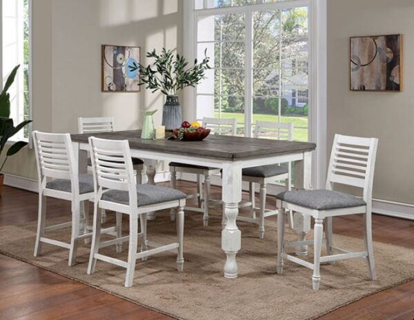 Calabria 7 Pc Counter Height Dining Set – Rustic Antique White & Gray