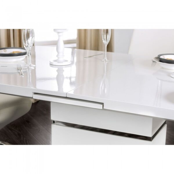 Midvale White & Chrome Dining Table – Contemporary High-Gloss Design