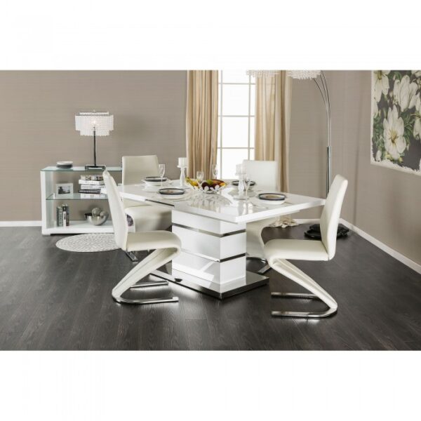 Midvale White & Chrome Dining Table – Contemporary High-Gloss Design
