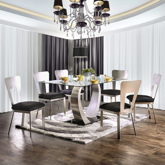 Nova Dining Table Contemporary Silver, Black By Furniture Of America | Mobilia Cleopatra 3 Modern Design: Nova Dining Table Silver & Black – Contemporary Glass Table