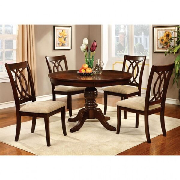 Transitional Style: Carlisle Round Dining Table Brown Cherry – Pedestal Table