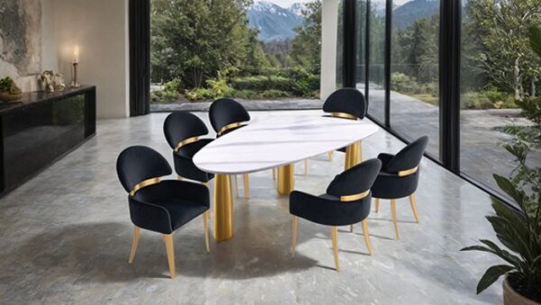 Modern Luxury: Northam 7 Pc. Dining Table Set White & Matte Gold