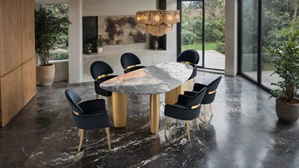Modern Statement: Northwich 7 Pc. Dining Table Set Black, Gray & Matte Gold