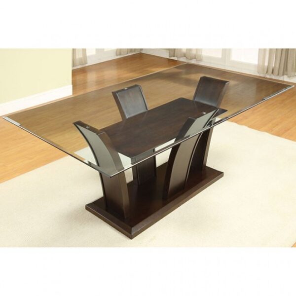 Modern Elegance: Manhattan Dining Table Brown Cherry with Beveled Glass