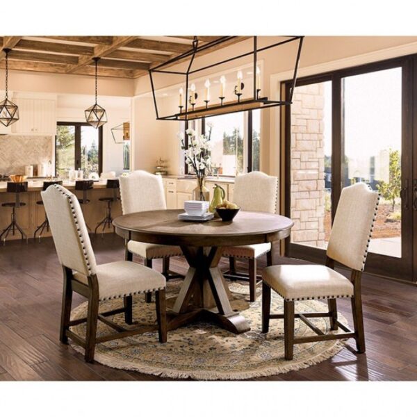 Rustic Charm: Julia 5 Pc. Dining Table Set Light Oak & Beige